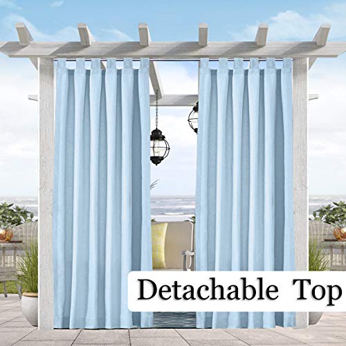 Pro Space Outdoor Curtains Panel - Privacy Water-Proof Fabric Mildew Resistant Tab Top Window Curtain for PergolaPatioBalcony - Easy Hang on 1 Panel 50 W x 108 L Blue
