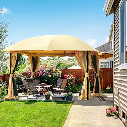 Quictent 12x12 ft Garden Gazebo Canopy Pergola with Mesh Screen Netting Curtains Heavy Duty 100 Waterproof for Deck Patio and Backyard Tan