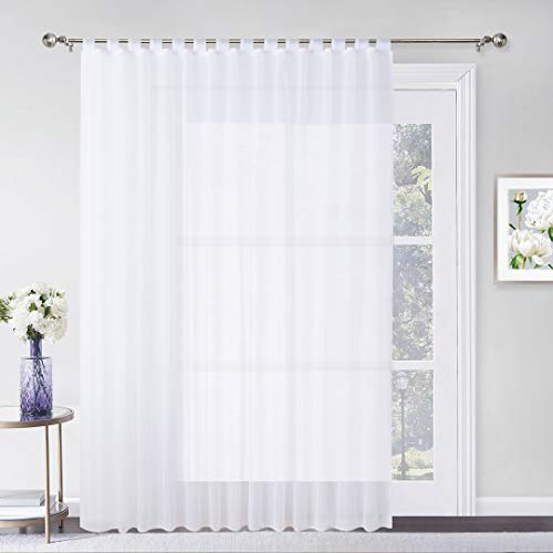 RYB HOME Extra Wide Patio Curtain Sheer Indoor Outdoor Curtains with Sliding Tab Top Waterproof Weatherproof Privacy White Voile for Pergola Front Porch 1 Rope 100-inch Wide x 84 inches Long