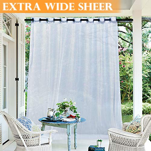 RYB HOME Outdoor Sheer Curtain - Window Treatment Grommet Top Waterproof Outdoor Indoor Privacy Voile Drape for PatioPergola with 1 Free Tieback Rope Wide 100 by Long 84 Inch