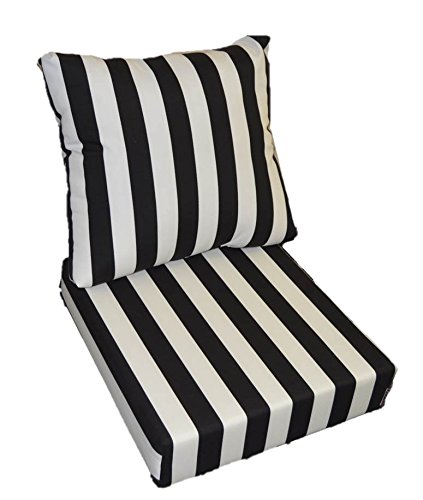 Black and White Stripe Cushions for Patio Outdoor Deep Seating Furniture Chair - Choice of Size SEAT CUSHION - 22 W X 22 D  BACK CUSHION - 22 W X 21 D