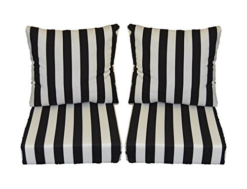 Black and White Stripe Cushions for Patio Outdoor Deep Seating Furniture Loveseat - Choice of Size SEAT CUSHION - 25 W X 25 D  BACK CUSHION - 25 W X 21D