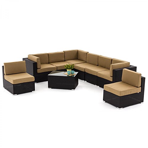 Lakeview Outdoor Designs Avery Island 6 Person Resin Wicker Patio Sectional Seating Set, Espresso