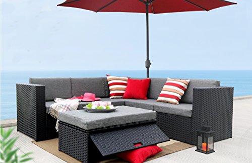 Magari Furniture MAG35 Complete Patio Garden 4 Piece Deep Seating Group Set with Cushion Black