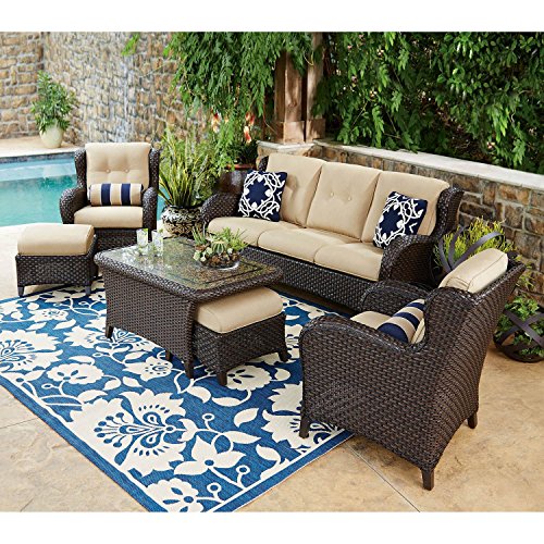 Outdoor Patio Furniture, Deep Seating Set With Premium Sunbrella® Fabric 6 Pcs Wicker Deck Pool All Weather Set