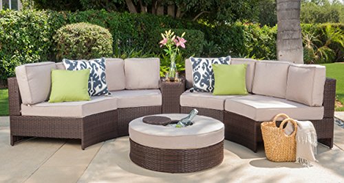 Riviera Portofino Outdoor Patio Furniture Wicker 6 Piece Semicircular Sectional Sofa Seating Set W Waterproof
