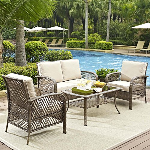Tribeca 4 Piece Deep Seating Group Outdoor Patio Conversation Set – Uv Protection Wicker Rattan Steel Frame Furniture