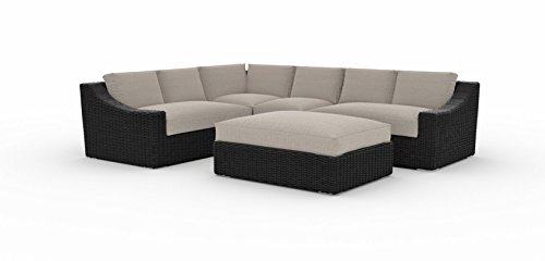 Tuscan Sectional Set Cast Ash 5pcs Left and Right Arm Corner Middle Ottoman with Glass and Cushion Sunbrella Fabric Deep Seating Garden Outdoor Patio All-weather Furniture