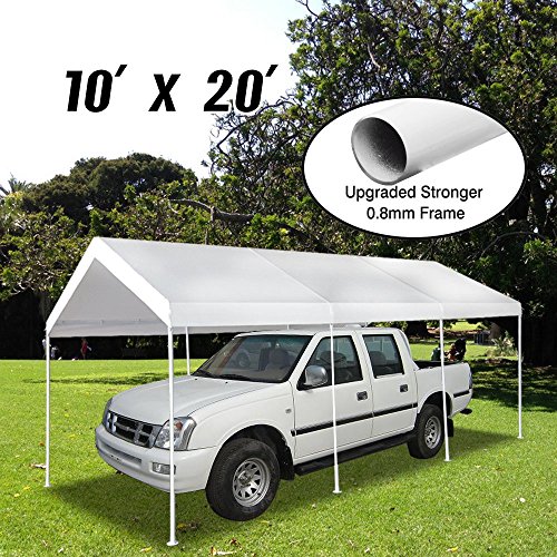 Vidagoods Patio 10x20 Feet 8 Legs Heavy Duty Garage Outdoor White Carport Car Shelter Canopy Party Tent Long Term