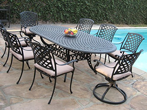 Cast Aluminum Outdoor Patio Furniture 9 Piece Expandable Dining Set Ds-09klss260180t 2 Swivel Rockers 6 Armchairs