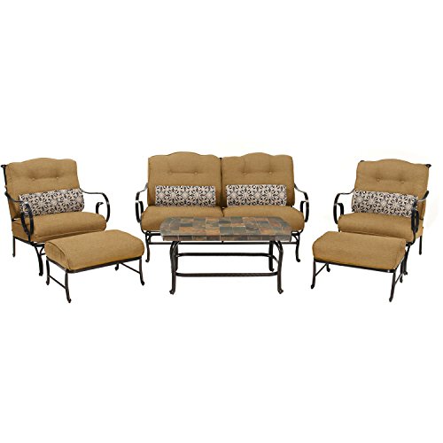 Hammond Lakeside 6-Piece Patio Set in Country Cork with a Stone-top Coffee Table Sofa 2 Side Chairs and 2 Ottomans