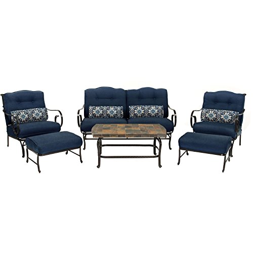Hammond Lakeside 6-Piece Patio Set in Navy Blue with a Stone-top Coffee Table