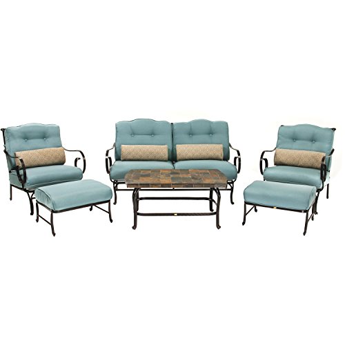 Hammond Lakeside 6-Piece Patio Set in Ocean Blue with a Stone-top Coffee Table Sofa 2 Side Chairs and 2 Ottomans