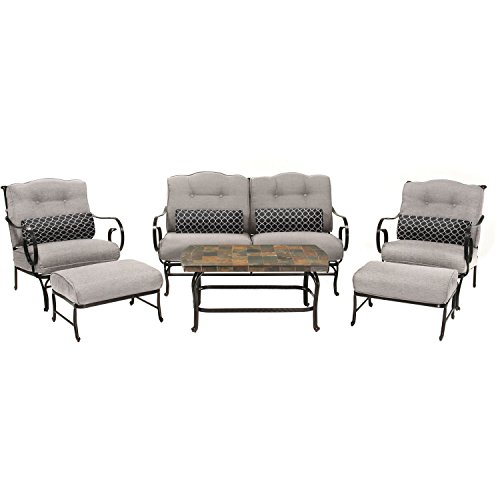 Hammond Lakeside 6-Piece Patio Set in Silver Lining with a Stone-top Coffee Table Sofa 2 Side Chairs and 2 Ottomans
