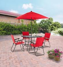 Mainstays Searcy Lane 6-piece Padded Folding Patio Dining Set Red Seats 4