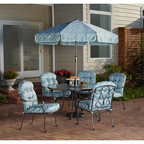 Mainstays Willow Springs 6-piece Patio Dining Set Blue Seats 5