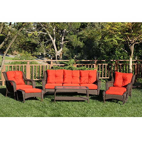 Outdoor Resin Wicker 6-Piece Patio Set with Cushions by Jeco