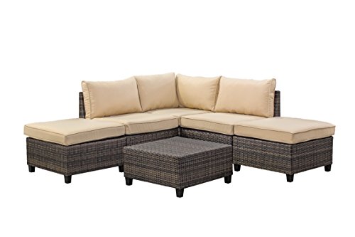 Tampa 6 Piece Outdoor Rattan Wicker Sofa Sectional Set - Perfect Patio Deck Porch And Sunroom Furniture Set