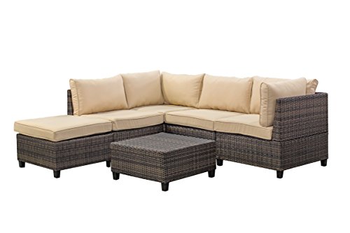 Tampa 6 Piece Outdoor Rattan Wicker Sofa Sectional Sets - Perfect Patio Deck Porch And Sunroom Furniture Set