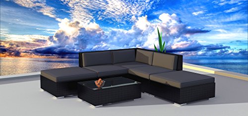 Urban Furnishing Black Series 6 Piece Modern Rattan Patio Sectional Sofa Couch Set