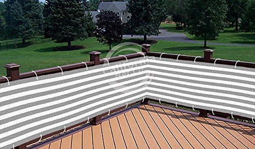 California Net CoÂ© Outdoor Privacy Screen for Deck Patio Balcony Fence or Swimming Pool 32 inches x 180 inches 15 Feet Grey  White Striped