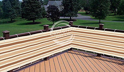 California Net CoÂ© Outdoor Privacy Screen for Deck Patio Balcony Fence or Swimming Pool 32 inches x 180 inches 15 Feet Ivory  Khaki  Brown Striped