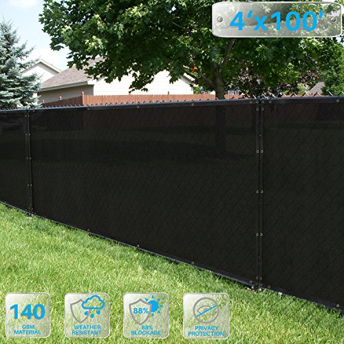 Patio Paradise 4 x 100 Black Fence Privacy Screen Commercial Outdoor Backyard Shade Windscreen Mesh Fabric with brass Gromment 85 Blockage- 3 Years Warranty Customized Sizes Available