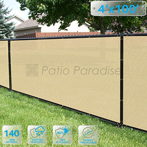 Patio Paradise 4 x 100 Tan Beige Fence Privacy Screen Commercial Outdoor Backyard Shade Windscreen Mesh Fabric with brass Gromment 85 Blockage- 3 Years Warranty Customized Sizes Available