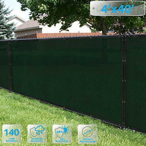 Patio Paradise 4 x 40 Dark Green Fence Privacy Screen Commercial Outdoor Backyard Shade Windscreen Mesh Fabric with brass Gromment 85 Blockage- 3 Years Warranty Customized Sizes Available