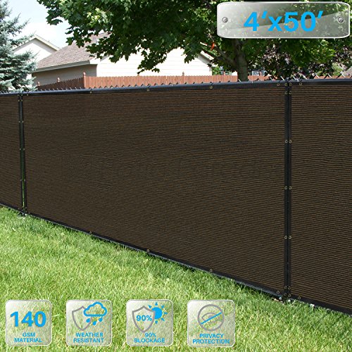 Patio Paradise 4 x 50 Brown Fence Privacy Screen Commercial Outdoor Backyard Shade Windscreen Mesh Fabric with brass Gromment 85 Blockage- 3 Years Warranty Customized Sizes Available