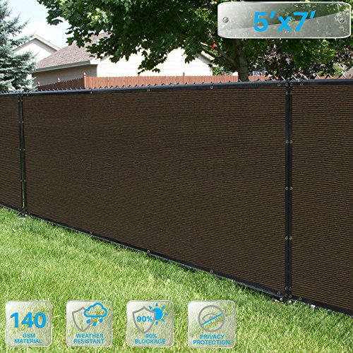 Patio Paradise 5 x 7 Brown Fence Privacy Screen Commercial Outdoor Backyard Shade Windscreen Mesh Fabric with brass Gromment 85 Blockage- 3 Years Warranty Customized Sizes Available