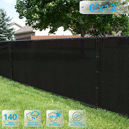 Patio Paradise 6 x 12 Black Fence Privacy Screen Commercial Outdoor Backyard Shade Windscreen Mesh Fabric with brass Gromment 85 Blockage- 3 Years Warranty Customized Sizes Available