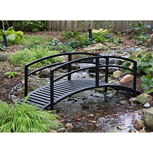 Black Metal Danbury Garden Bridge - 8 ft Double-Arched Rails and a Classic Slatted Walking Surface 93L x 28W x 29H in Assembly is Required