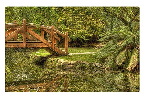 Irocket Indoor Floor Rugmat - Lovely Wooden Bridge On A Garden Pond 236 X 157 Inches
