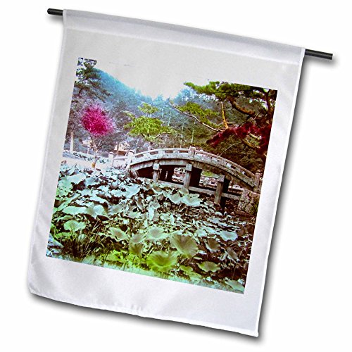 Scenes From The Past Magic Lantern - Vintage Japanese Lotus Pond And Bridge Japan Magic Lantern Slide 1910 - 18