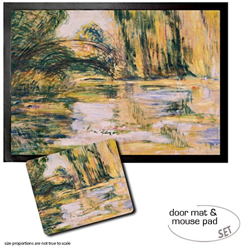 Set 1 Door Mat Floor Mat 28x20 inches  1 Mouse Pad 9x7 inches - Claude Monet Waterlily Pond The Bridge 1899