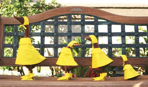 Hand Carved Natural Wood Rain Duck Bamboo Root Lawn Ornament Family Set of 4
