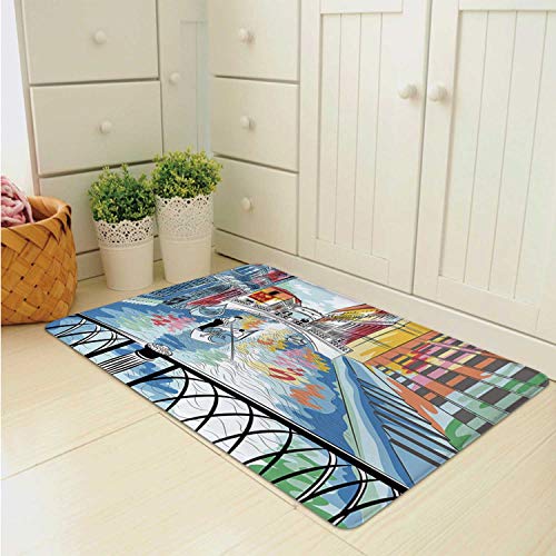 C COABALLA Venice Flannel Floor MatColorful Sketch of a Landscape The Bridge of Sighs in Venice Artistic Romantic Scene Decorative for Kitchen23 L×15 W