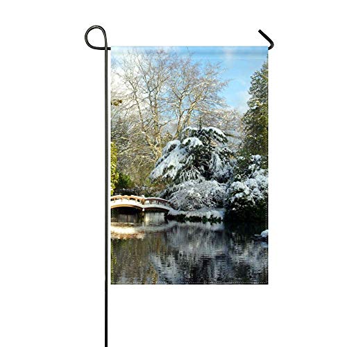JiaoL Garden Flag Hatley Park Japan Garden Landscape Bridge Snow Lake Arbor Trees 12x18 InchesWithout Flagpole