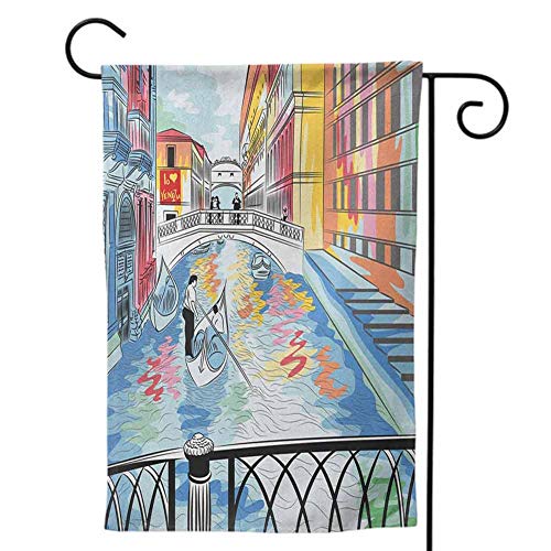 Outdoor Flag Welcome Yard Decor Double Sided for All Seasons and Holidays Venice Colorful Sketch of a Landscape the Bridge of Sighs in Venice Artistic Romantic Scene Multicolor12x18inch