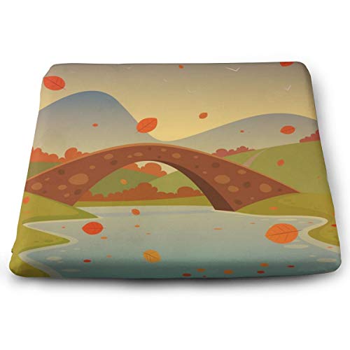 Pamdart Dusk Creek Landscape and Bridge Customized Square Seat Cushion Memory Cotton Zipper Detachable for Dining Table Patio Chair