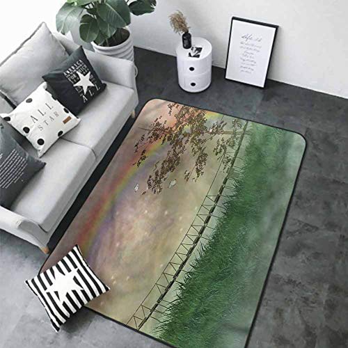 Polyester Non-Slip Doormat Rugs Colorful LandscapeFantasy Landscape Bridge 80 x 58 in Truck mats