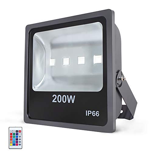 RSN LED 200W RGB LED Flood Lights Outdoor Color Changing LED Security Light with IR Remote Control Dimmable Wall Washer Lights with US 3-Plug Suitable for Garden Landscape Bridge
