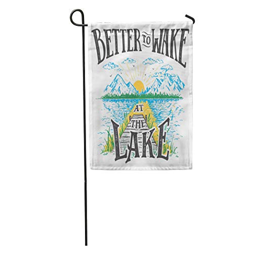 Semtomn Garden Flag Better to Wake at The Lake Rising Sun Landscape Bridge Home Yard House Decor Barnner Outdoor Stand 12x18 Inches Flag
