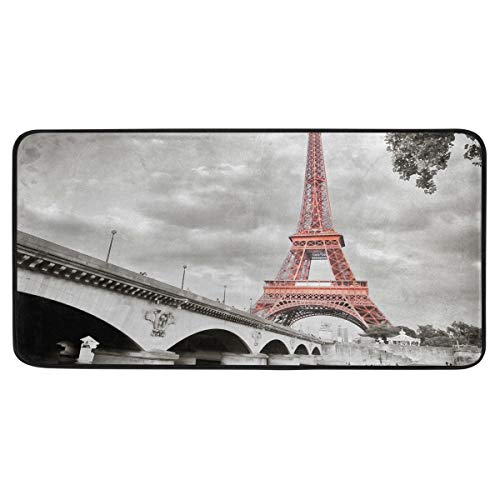 Vdsrup Paris Eiffel Tower Door Mat Kitchen Runner 39 X 20 Inch Landscape Bridge Floor Mats Durable Non Slip Doormats Front Door Entrance Indoor Absorb Resist Dirt Home Decor