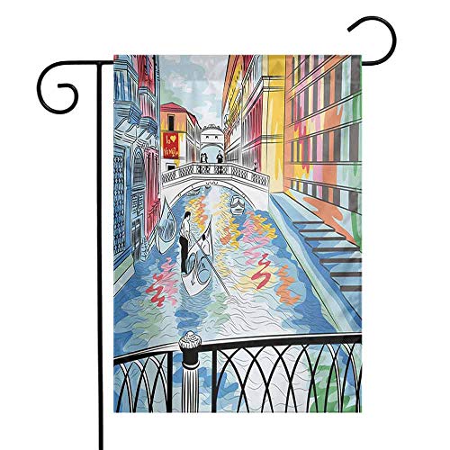 Zzmdear Decorative Garden Flag Farmhouse Decor Colorful Sketch of a Landscape The Bridge of Sighs in Venice Artistic Romantic Scene Multicolor 12x18