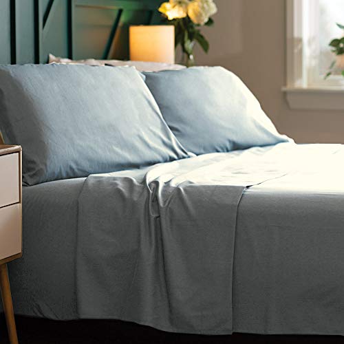 Bamboo Soft - Eco Friendly Wrinkle Resistant Bamboo Fiber - Hypoallergenic and Breathable Viscose from Bamboo Blend 4pc Sheet Set Light Blue Queen