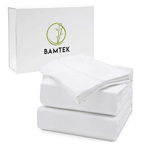 Bamtek 100 Organic Bamboo Sheet Set Queen Size Silky Soft Luxury Like Sleeping in a Cloud Deep Pockets 2 Pillowcases 1 Fitted sheet 1 Flat Sheet