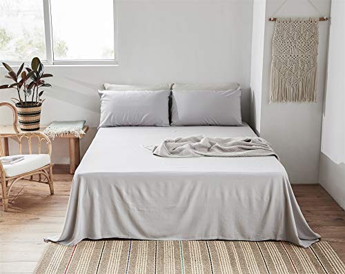 DAPU 80 Bamboo 20 French Linen Sheets Set European Flax Ice GreyBamboo Linen Queen Flat Fitted and 2 Pillowcases