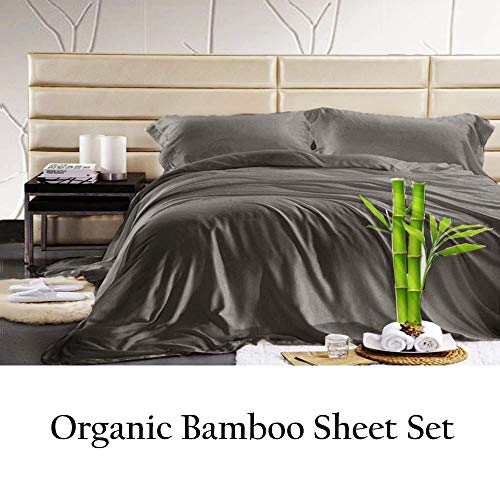 JVIN FAB 100 Bamboo Sheet - Super Soft Cool  Luxurious Satin Weave  4 Piece Sheets King Elephant Grey